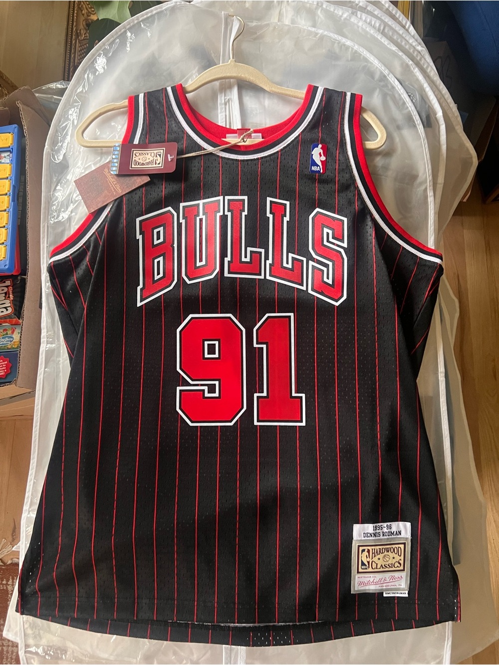 Mitchell & Ness Chicago Bulls Black and Red #91 Jersey